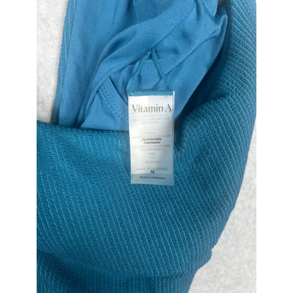 Vitamin A Reese One Piece Swimsuit EcoRib Scoop Back Teal High Cut Size M NWT - Picture 5 of 5